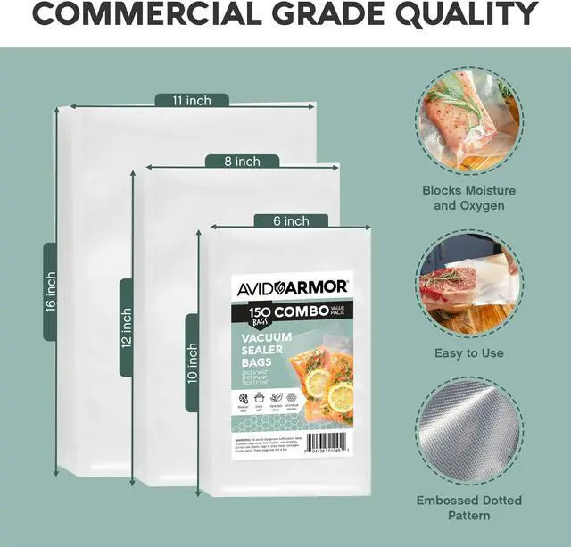 Alt view image 7 of 7 - Vacuum Sealer Bags, Vac Seal Bags for Food Storage, Freezing, and Sous Vide Cooking, Non-BPA Freezer Vacuum Sealer Bags, Pint, Quart, and Gallon Sizes Combo Pack, 150 Bags
