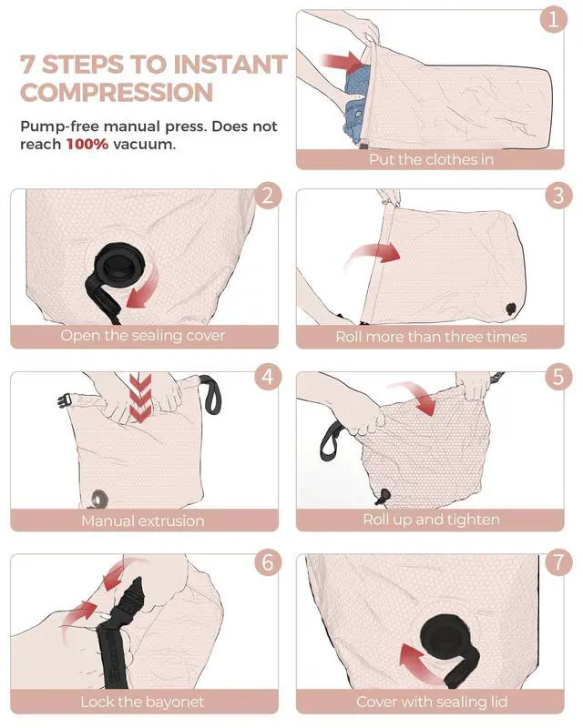 Alt view image 4 of 7 - Compression Travel Laundry Bag for Dirty Clothes, Pump-Free Laundry Bag for Suitcase & Dorm, Waterproof Wet Dry Clothes Organizer, Large Capacity Space Saving Travel Bag (1 Pcs)(Pink, L)