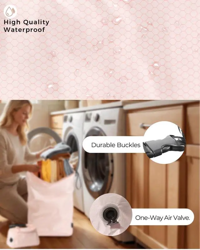Alt view image 6 of 7 - Compression Travel Laundry Bag for Dirty Clothes, Pump-Free Laundry Bag for Suitcase & Dorm, Waterproof Wet Dry Clothes Organizer, Large Capacity Space Saving Travel Bag (1 Pcs)(Pink, L)