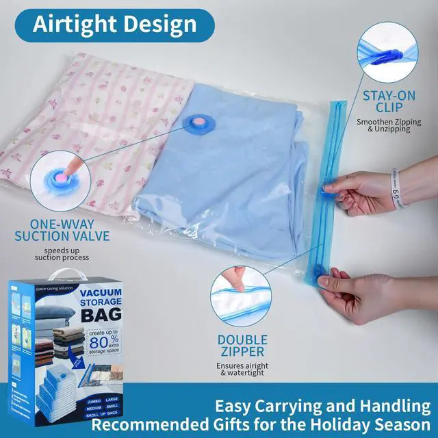 Alt view image 2 of 7 - Seal Bags for Clothing Travel, Large Space Saver Storage Bags (15 Pack) - Thickened Waterproof Compression Packing Cubes for Luggage, Mattress & Blanket Storage, Hand Pump Included