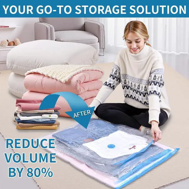 Alt view image 4 of 7 - Seal Bags for Clothing Travel, Large Space Saver Storage Bags (15 Pack) - Thickened Waterproof Compression Packing Cubes for Luggage, Mattress & Blanket Storage, Hand Pump Included