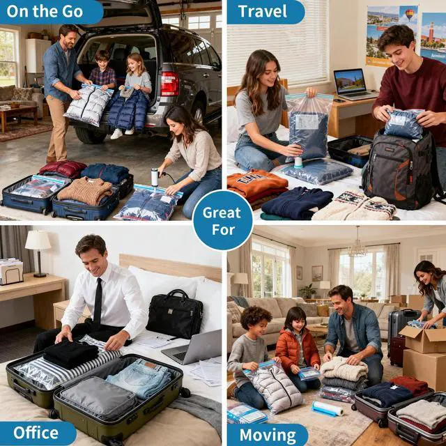 Alt view image 5 of 7 - Seal Bags for Clothing Travel, Large Space Saver Storage Bags (15 Pack) - Thickened Waterproof Compression Packing Cubes for Luggage, Mattress & Blanket Storage, Hand Pump Included