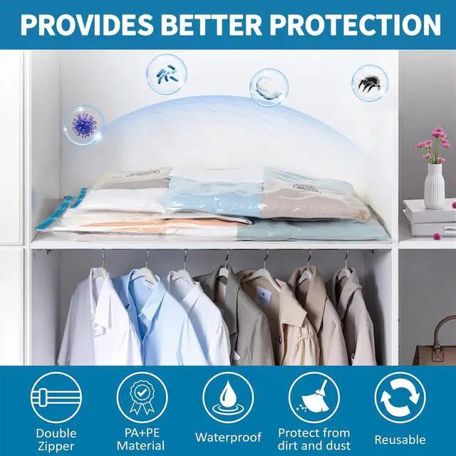 Alt view image 6 of 7 - Seal Bags for Clothing Travel, Large Space Saver Storage Bags (15 Pack) - Thickened Waterproof Compression Packing Cubes for Luggage, Mattress & Blanket Storage, Hand Pump Included