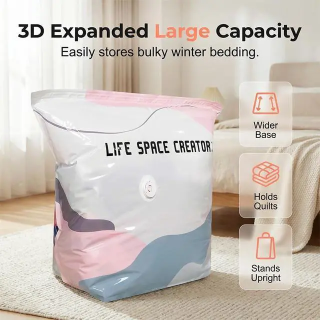 Alt view image 4 of 7 - 2PCS No Pump Vacuum Storage Bags, Upgrade Large Storage Compression Bags No-Pump 3D Vacuum Storage Bags for Clothes, Comforters, Blankets, 2026 New Cube Compression Space Saver Bags