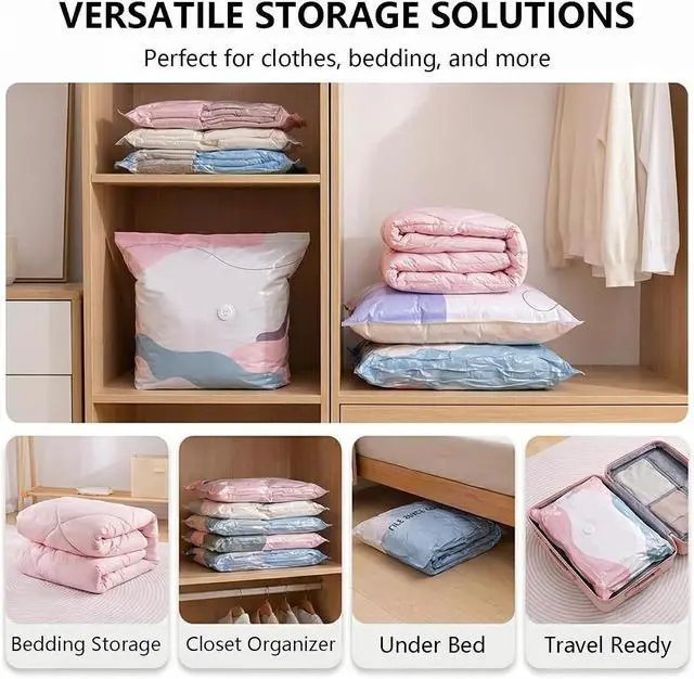 Alt view image 5 of 7 - 2PCS No Pump Vacuum Storage Bags, Upgrade Large Storage Compression Bags No-Pump 3D Vacuum Storage Bags for Clothes, Comforters, Blankets, 2026 New Cube Compression Space Saver Bags
