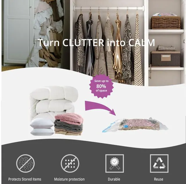 Alt view image 2 of 7 - Vacuum Storage Bags Small 7 Pack Hand Pump, 80% Space Saver Vacuum Seal Bag