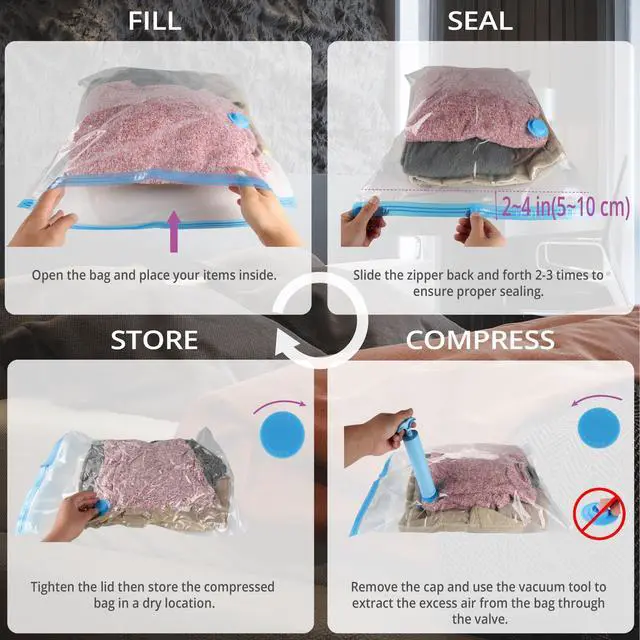 Alt view image 6 of 7 - Vacuum Storage Bags Small 7 Pack Hand Pump, 80% Space Saver Vacuum Seal Bag