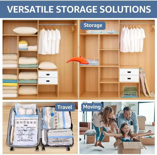 Alt view image 3 of 7 - Vacuum Storage Bags with Electric Pump 30 Combo (8XL, 8L, 4M, 4S, 4XS, 2XXS) Heavy-Duty Thickened Vacuum Seal Bags for Clothing Space Saving for Closet & Travel Pillow Comforters Bedding