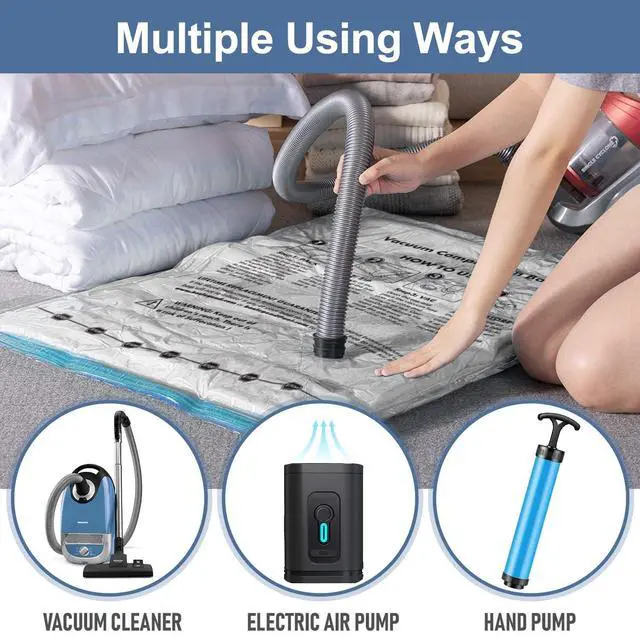 Alt view image 6 of 7 - Vacuum Storage Bags with Electric Pump 30 Combo (8XL, 8L, 4M, 4S, 4XS, 2XXS) Heavy-Duty Thickened Vacuum Seal Bags for Clothing Space Saving for Closet & Travel Pillow Comforters Bedding