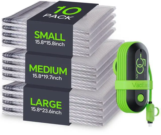 Main image of Vacuum Bags for Travel with USB Pump, 10 Pack Carry-on Size Compression Packing for Luggage and Suitcase, Space Saver Bags for Clothes and Clothing Travel