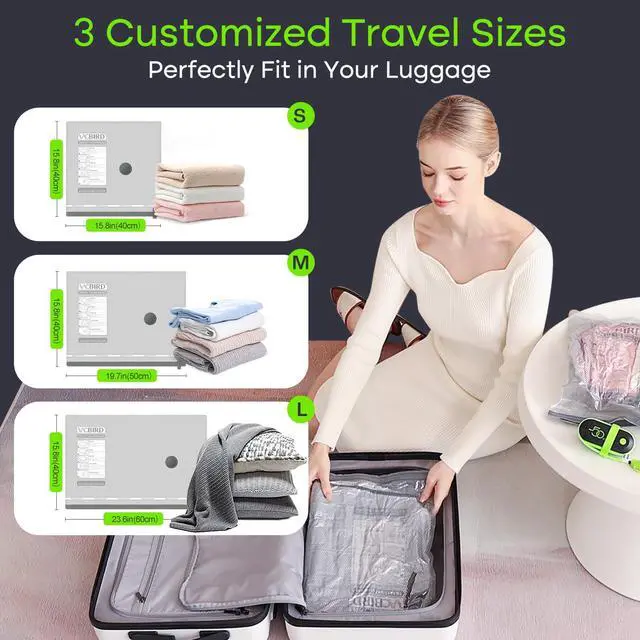 Alt view image 4 of 7 - Vacuum Bags for Travel with USB Pump, 10 Pack Carry-on Size Compression Packing for Luggage and Suitcase, Space Saver Bags for Clothes and Clothing Travel