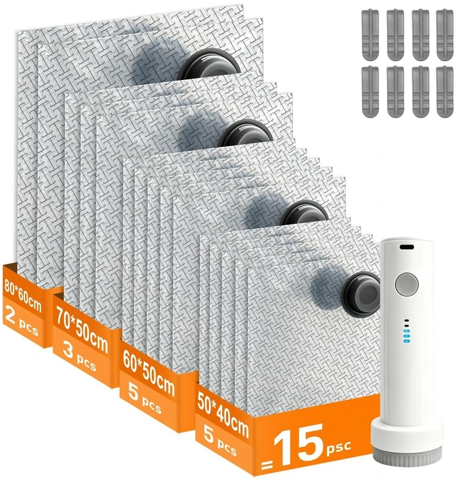 Main image of Premium Vacuum Storage Bags,Compression Space Saver Bags with Rechargeable Cordless Pump,15 Pack 4 Sizes,vacuum seal bags for clothing travel,Comforters,Bedding