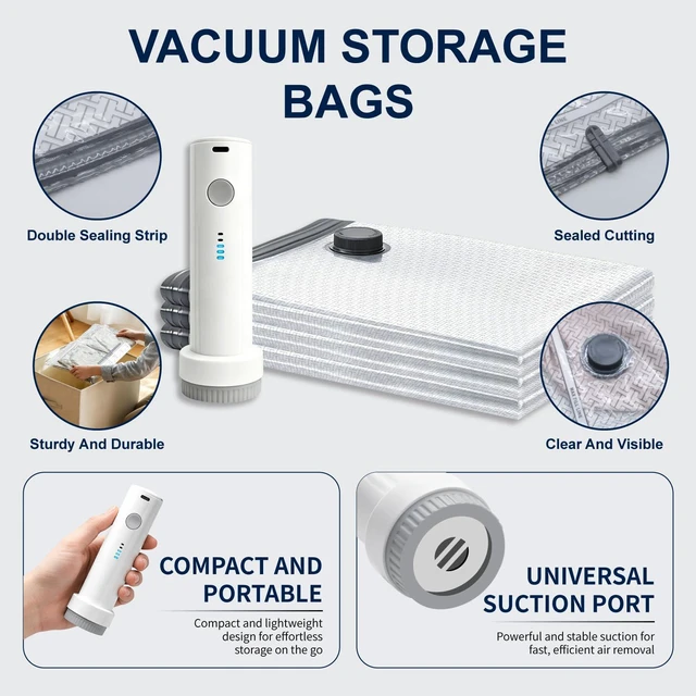 Alt view image 4 of 6 - Premium Vacuum Storage Bags,Compression Space Saver Bags with Rechargeable Cordless Pump,15 Pack 4 Sizes,vacuum seal bags for clothing travel,Comforters,Bedding