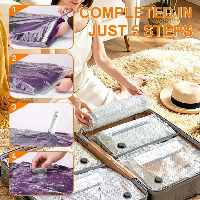 Alt view image 5 of 6 - Premium Vacuum Storage Bags,Compression Space Saver Bags with Rechargeable Cordless Pump,15 Pack 4 Sizes,vacuum seal bags for clothing travel,Comforters,Bedding