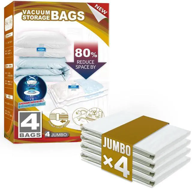 Main image of 4 Pack Vacuum Storage Bags, Jumbo Size (31×40 inch), Vacuum Seal Bag for Clothing, Bulky Bedding, Comforter, Blankets, Pillows, Space Saver Packing