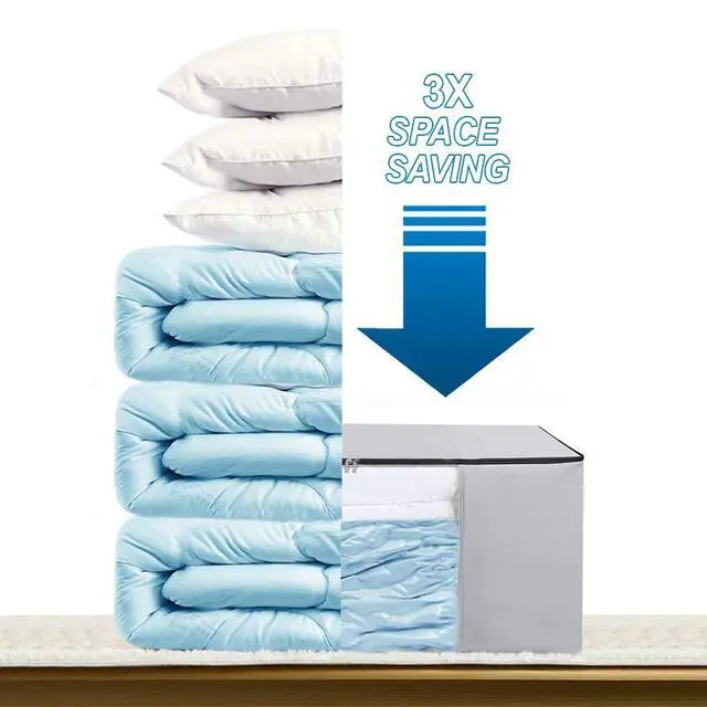 Alt view image 3 of 6 - Cube Vacuum Storage Bags, Space Saver Bags, Premium Totes with Cubic Vacuum Compression Seal Bags for Clothing & Bedding. Space Saving Jumbo Organizer for Storing Clothes, Comforters,Blankets,Pillows+