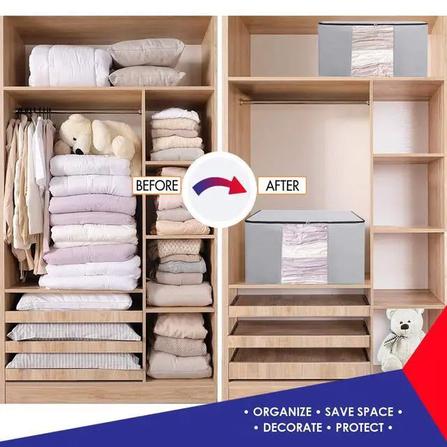 Alt view image 5 of 6 - Cube Vacuum Storage Bags, Space Saver Bags, Premium Totes with Cubic Vacuum Compression Seal Bags for Clothing & Bedding. Space Saving Jumbo Organizer for Storing Clothes, Comforters,Blankets,Pillows+