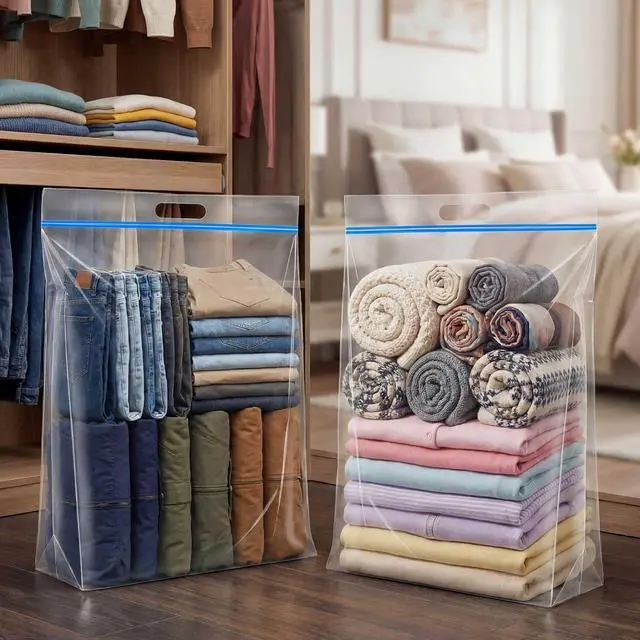 Alt view image 6 of 6 - 10 Pack 35 Gallon Extra Large Jumbo Storage Bags, 40" x 30" Clear Resealable Zipper Bags with Handles for Travel Clothes, Pillows, Blankets, Bedding, Seasonal Organizer