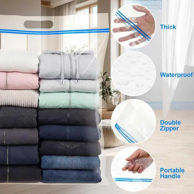 Alt view image 3 of 6 - 10 Pack 35 Gallon Extra Large Jumbo Storage Bags, 40" x 30" Clear Resealable Zipper Bags with Handles for Travel Clothes, Pillows, Blankets, Bedding, Seasonal Organizer