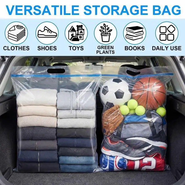 Alt view image 5 of 6 - 10 Pack 35 Gallon Extra Large Jumbo Storage Bags, 40" x 30" Clear Resealable Zipper Bags with Handles for Travel Clothes, Pillows, Blankets, Bedding, Seasonal Organizer