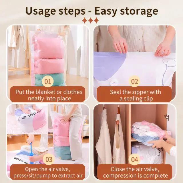 Alt view image 4 of 6 - 4 Pack Vacuum Storage Bags, Space Saver Bag Vacuum Seal Bags for Clothing Travel Moving Blankets Pillows Storage and Organization.40 x 60CM