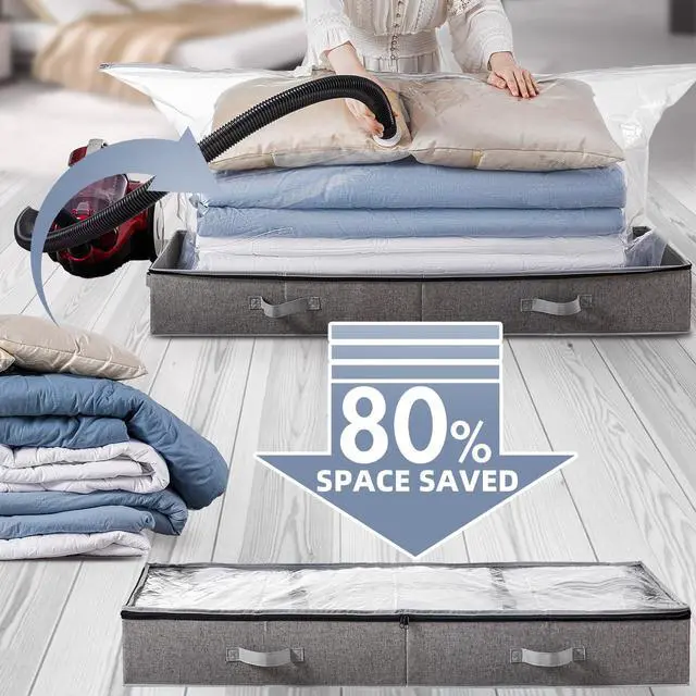Alt view image 2 of 7 - Under Bed Vacuum Storage Bags for Comforters and Blankets, Save 80% Space, Large Capacity Foldable Under Bed Storage Box for Quilts Pillow Blankets Linen, 41" x 17.7" x 6", Jumbo Vacuum Seal
