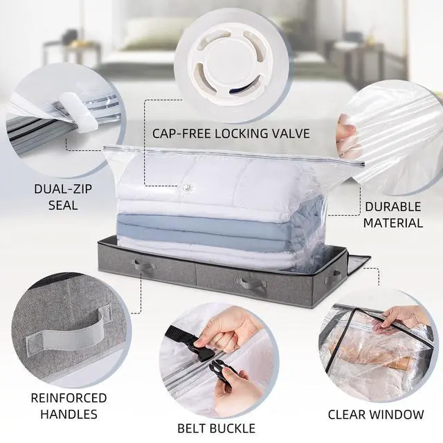 Alt view image 5 of 7 - Under Bed Vacuum Storage Bags for Comforters and Blankets, Save 80% Space, Large Capacity Foldable Under Bed Storage Box for Quilts Pillow Blankets Linen, 41" x 17.7" x 6", Jumbo Vacuum Seal