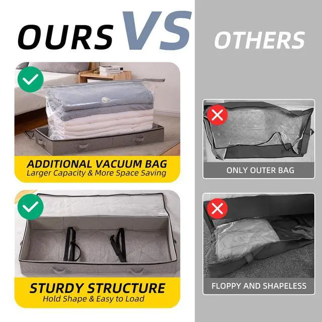 Alt view image 6 of 7 - Under Bed Vacuum Storage Bags for Comforters and Blankets, Save 80% Space, Large Capacity Foldable Under Bed Storage Box for Quilts Pillow Blankets Linen, 41" x 17.7" x 6", Jumbo Vacuum Seal