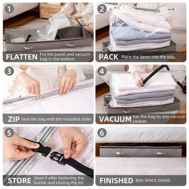 Alt view image 7 of 7 - Under Bed Vacuum Storage Bags for Comforters and Blankets, Save 80% Space, Large Capacity Foldable Under Bed Storage Box for Quilts Pillow Blankets Linen, 41" x 17.7" x 6", Jumbo Vacuum Seal