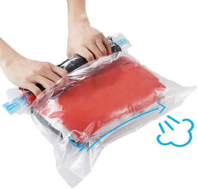 Main image of 10Pack Travel Space Saver Bags (4 x S, 3 x L, 3 xL), Reusable Vacuum Travel Storage Bag, Saves 75% of Storage Space, Roll-Up Compression, No Need For Vacuum Machine Or Pump