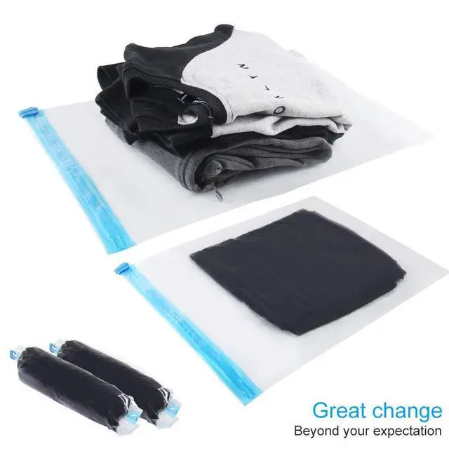 Alt view image 2 of 5 - 10Pack Travel Space Saver Bags (4 x S, 3 x L, 3 xL), Reusable Vacuum Travel Storage Bag, Saves 75% of Storage Space, Roll-Up Compression, No Need For Vacuum Machine Or Pump