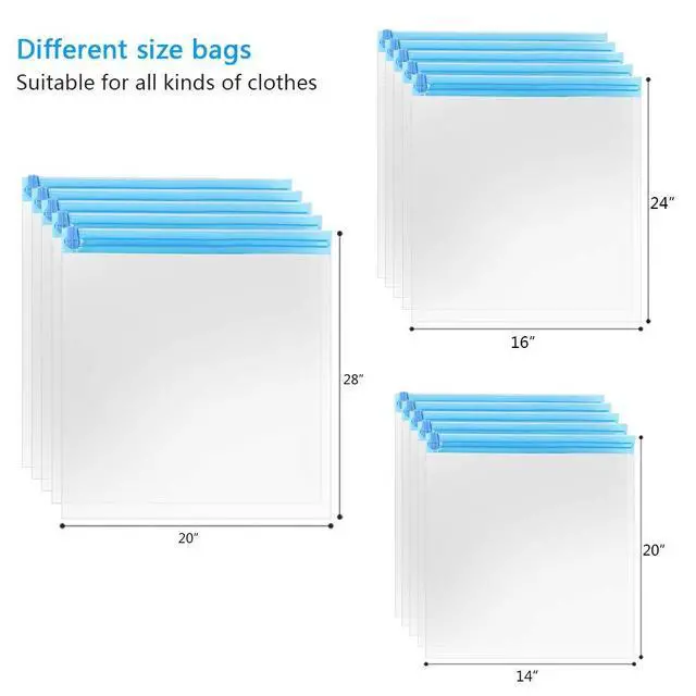 Alt view image 3 of 5 - 10Pack Travel Space Saver Bags (4 x S, 3 x L, 3 xL), Reusable Vacuum Travel Storage Bag, Saves 75% of Storage Space, Roll-Up Compression, No Need For Vacuum Machine Or Pump