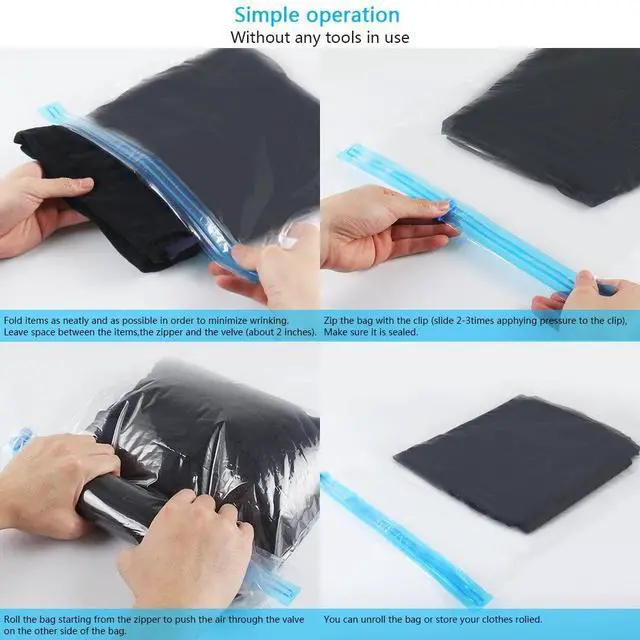 Alt view image 4 of 5 - 10Pack Travel Space Saver Bags (4 x S, 3 x L, 3 xL), Reusable Vacuum Travel Storage Bag, Saves 75% of Storage Space, Roll-Up Compression, No Need For Vacuum Machine Or Pump