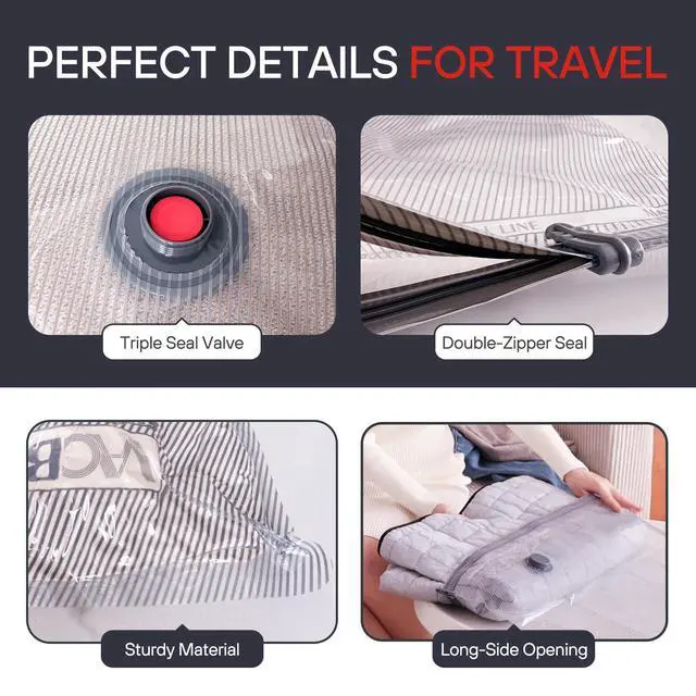 Alt view image 6 of 7 - Pack Vacuum Bags for Travel, Vacuum Seal Compression Bags for Clothing, Carry-On Luggage Space Saver Bags with Plug-in Electric Pump