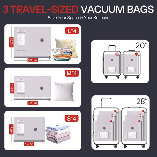 Alt view image 3 of 7 - Pack Vacuum Bags for Travel, Vacuum Seal Compression Bags for Clothing, Carry-On Luggage Space Saver Bags with Plug-in Electric Pump