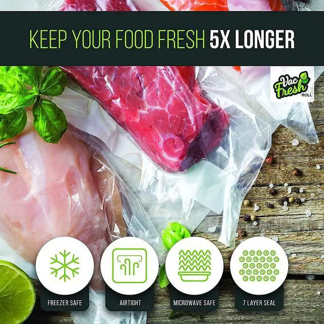 Alt view image 2 of 7 - 15x50 Vacuum Sealer Rolls, Large Vacuum Seal Bags 3.5 mil Thick, 15 inches Wide x 50 Feet Long, Vacuum Seal Bags Roll for Food Storing, Meal Prep, Sous Vide Cooking, Bulk Storage, 2 Rolls