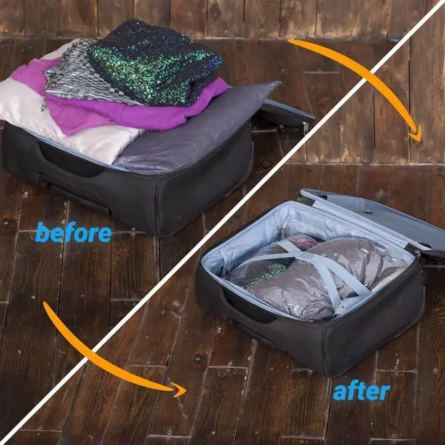 Alt view image 2 of 7 - 8 Travel Space Saver Bags - No Vacuum or Pump - for Clothes - Reusable - Luggage Compression - Set of 4 L and 4 M Sacks - Transparent