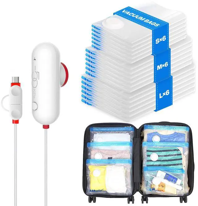 Main image of Vacuum Seal Bags for Clothing Travel, Vacuum Storage Bags with USB Electric Pump, Compression Space Saver for Luggage Suitcase 18 Combo Bags + USB Pump