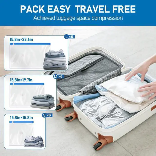 Alt view image 3 of 7 - Vacuum Seal Bags for Clothing Travel, Vacuum Storage Bags with USB Electric Pump, Compression Space Saver for Luggage Suitcase 18 Combo Bags + USB Pump