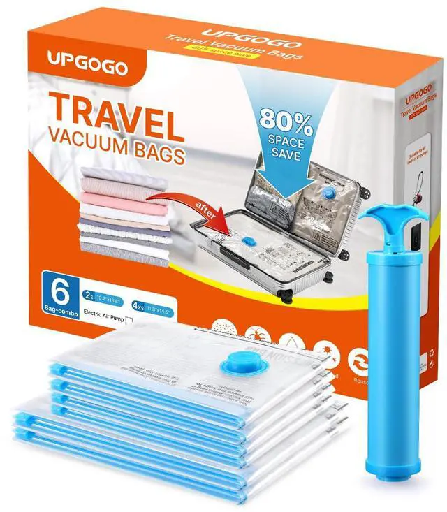 Main image of Vacuum Travel Bags Combo 6 Pack - Space Saver Vacuum Storage Bags for Clothing, Blankets, Pillows - Travel Essentials