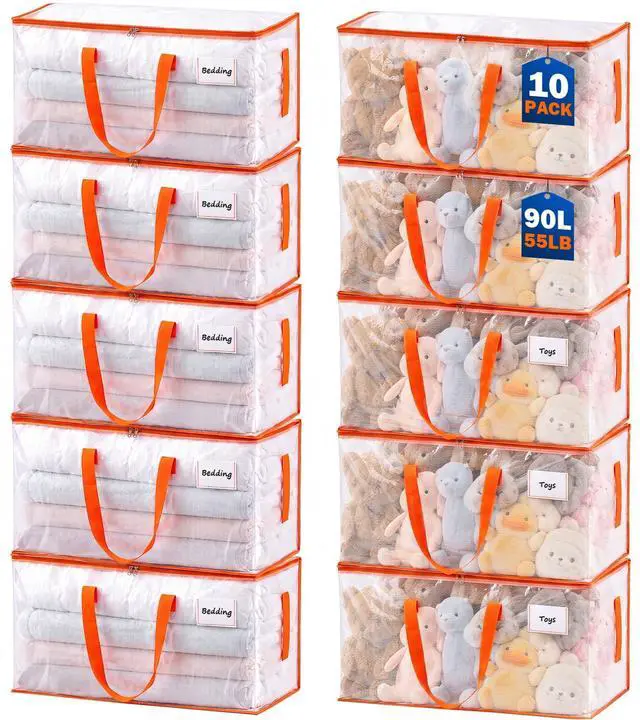 Main image of 10-Pack Clear Moving Bags Heavy Duty Extra Large, Storage Totes with Reinforced Handles, Zippers & Label Pocket, Transparent Packing Containers for College Dorm, Clothes, Bedding, Toys