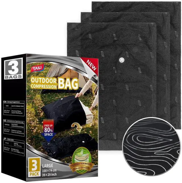Main image of Outdoor Vacuum Storage Bags 3 Pack, Travel Compression Bags (39x29 inch), Tear-Proof Vacuum Seal for Camping, Cushion, Clothing, Waterproof, Wearproof, Punctureproof