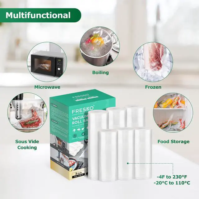 Alt view image 2 of 7 - Vacuum Sealer Bags Food Rolls 6 Packs - 8" x 20' & 11" x 20'