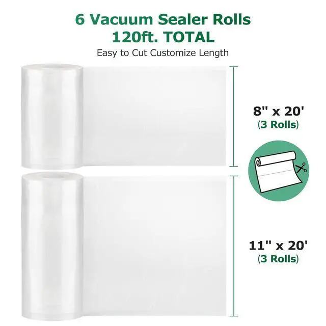 Alt view image 4 of 7 - Vacuum Sealer Bags Food Rolls 6 Packs - 8" x 20' & 11" x 20'
