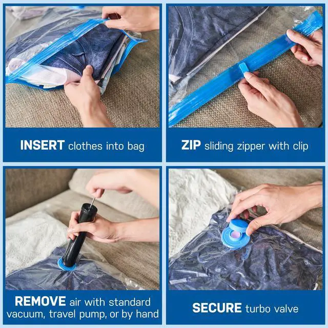 Alt view image 7 of 7 - Vacuum Storage Bags with Hand Pump - Vacuum Seal Bags for Clothing, Comforters, Blankets - Reusable Compression Bags for Travel, Moving, Organization - 2S, 2M, 2L, 2XL Sizes - Pack of 8
