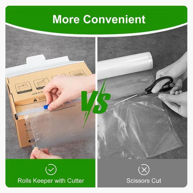 Alt view image 2 of 7 - 8" x 150' Vacuum Seal Roll Keeper with Cutter, Commercial Grade Vacuum Sealer Bags for Food Saver,BPA Free,Ideal for Storage, Meal Prep and Sous Vide