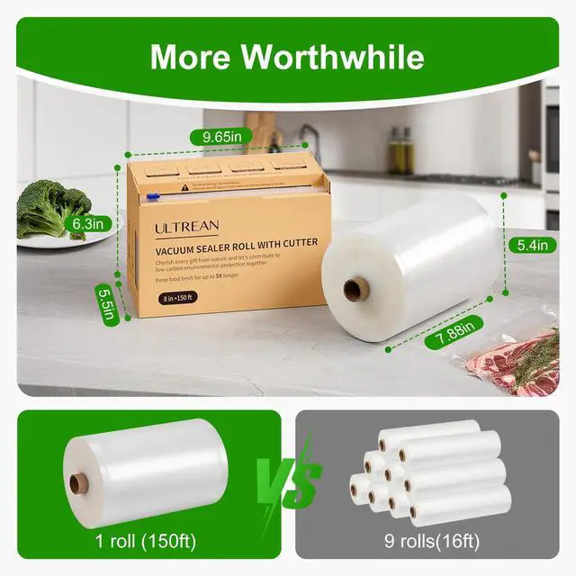 Alt view image 3 of 7 - 8" x 150' Vacuum Seal Roll Keeper with Cutter, Commercial Grade Vacuum Sealer Bags for Food Saver,BPA Free,Ideal for Storage, Meal Prep and Sous Vide