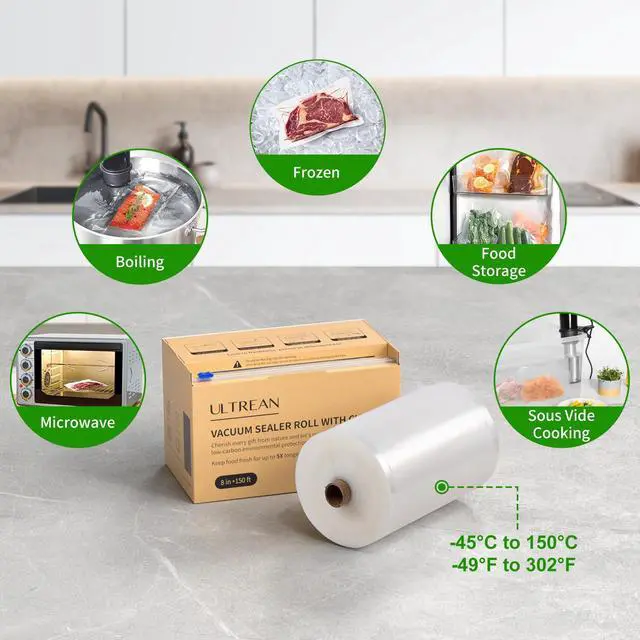 Alt view image 7 of 7 - 8" x 150' Vacuum Seal Roll Keeper with Cutter, Commercial Grade Vacuum Sealer Bags for Food Saver,BPA Free,Ideal for Storage, Meal Prep and Sous Vide