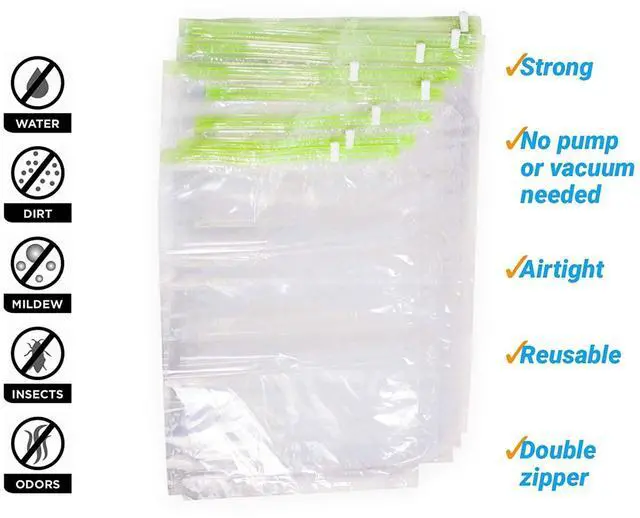 Alt view image 3 of 7 - 12 Space Saver Storage Bags for Clothes for Travel - Compression, no Vacuum Sacks - Luggage Accessories