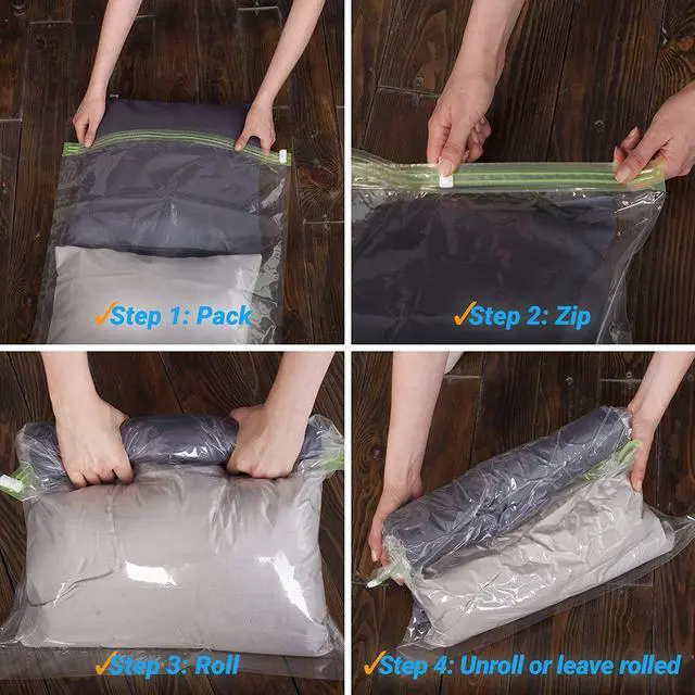 Alt view image 4 of 7 - 12 Space Saver Storage Bags for Clothes for Travel - Compression, no Vacuum Sacks - Luggage Accessories